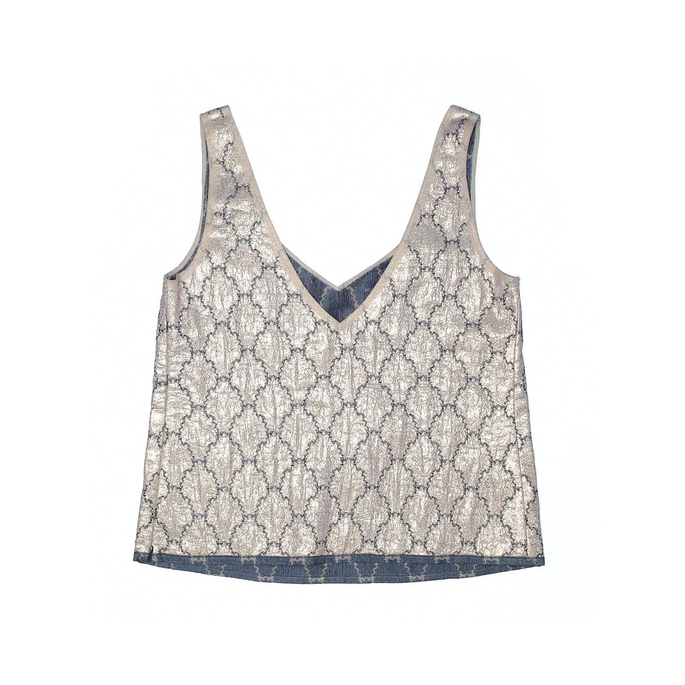 PRADA Gold Metallic Sleeveless V-Neck Graphic Print Top Formal Blouse  - Size 10